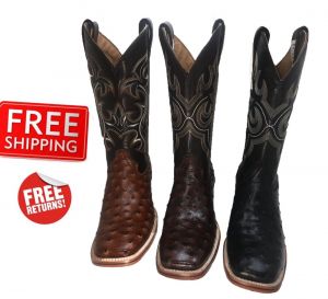 בלאק פריידי ישראל - מבצעים לכל השנה נעלי גברים Men&#039;s Cowboy Boots Ostrich Print Leather Western Rodeo Square Toe Boots
