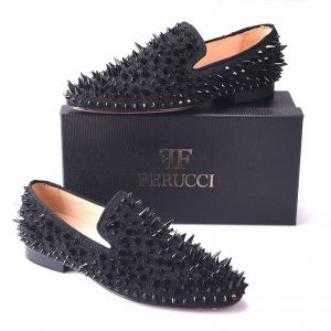 בלאק פריידי ישראל - מבצעים לכל השנה נעלי גברים Men FERUCCI Black Spikes  Slippers Loafers Flat With Black Crystal GZ Rivet