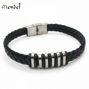 בלאק פריידי ישראל - מבצעים לכל השנה שעונים ותכשיטים MENDEL Cool Stainless Steel Mens Leather Bracelet Cuff Braided Bangle Wristband